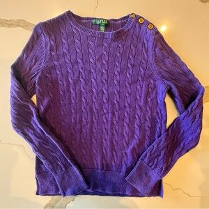 Ralph Lauren Vintage Cable Knit Purple Preppy Sweater Womens Size Medium Crew